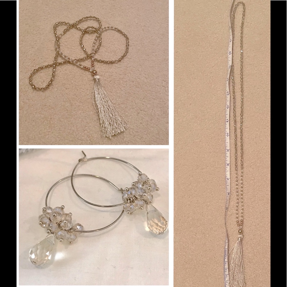 Crystal & tassel necklace with hoop earrings